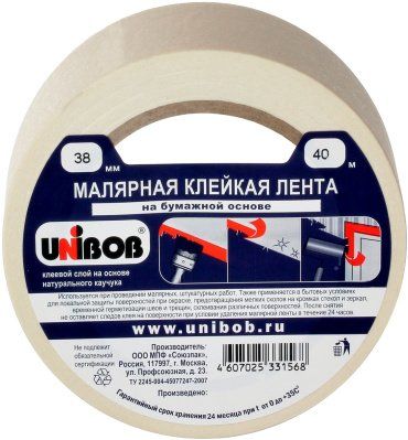 Лента малярная Unibob, 38 мм х 40 м купить в СОМ