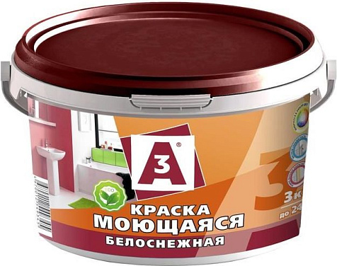 Краска акриловая А3, моющаяся, белоснежная, 3 кг купить в СОМ