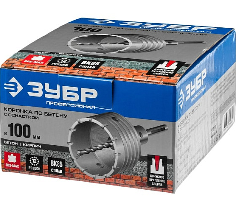 Коронка по бетону ЗУБР, SDS-max, 100 мм купить в СОМ
