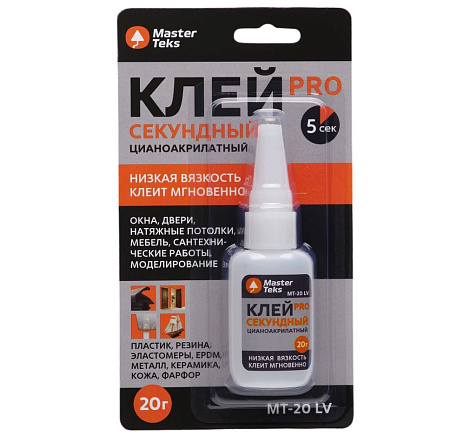 Клей MasterTeks Pro цианоакрилатный, секундный, прозрачный, 20г купить в СОМ