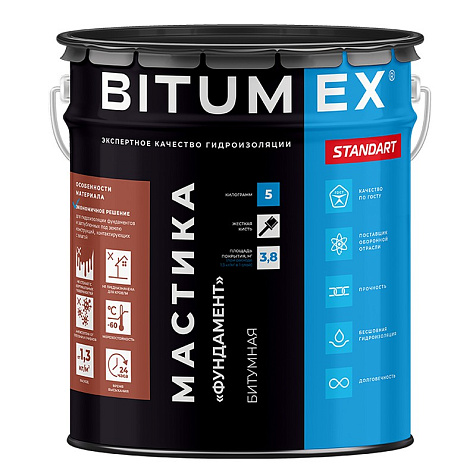 Мастика битумная изоляционная Bitumex, фундамент, 5 кг купить в СОМ