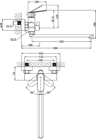 Смеситель для ванны Azario Alanti AZ-K1732, латунь, хром купить в СОМ