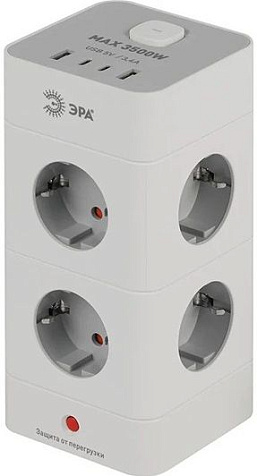Сетевой фильтр Эра TWR 8гнёзд+4гнезда USB (2xA+2xC) 1.5м 3x0.75мм² 3500Вт белый башня купить в СОМ