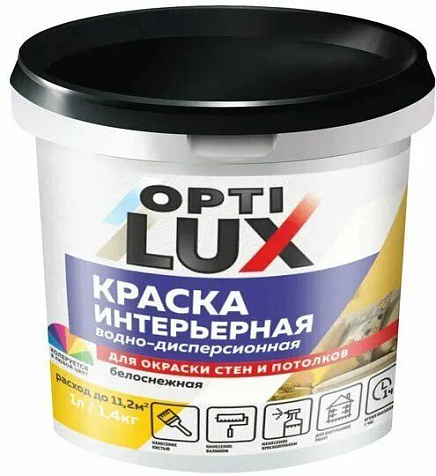 Краска водно-дисперсионная Оптилюкс, интерьерная, белоснежная, 14 кг купить в СОМ