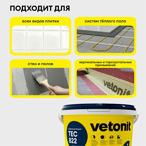Гидроизоляция Vetonit tec 822, серый, 8 кг купить в СОМ