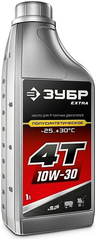 Масло для 4-х тактного двигателя ЗУБР 4Т-10W30 EXTRA, полусинтетика, 1.0л купить в СОМ