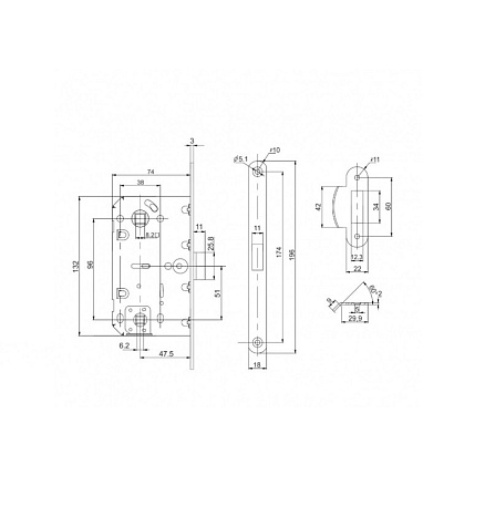 Защелка врезная PL96WC-50 BL (черный) купить в СОМ