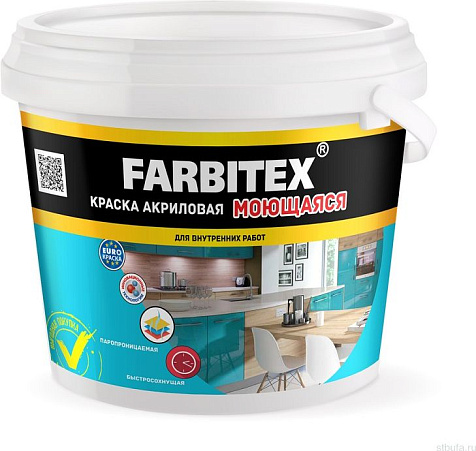 Краска акриловая Farbitex, моющаяся, 1.1 кг купить в СОМ