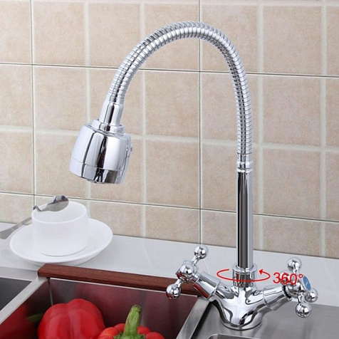 Смеситель для мойки Frap 4319, двухвентильный, гибкий излив купить в СОМ