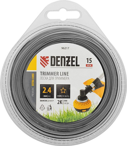 Леска для триммера Denzel Extra cord, 2.4 мм, 15 м, звезда купить в СОМ