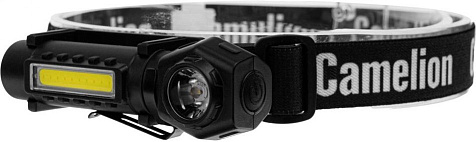 Фонарь налобный аккумуляторный Camelion LED53408 акк.3.7V XPE1W+COB3W 3реж, магн/клипса, Type-C, черный купить в СОМ