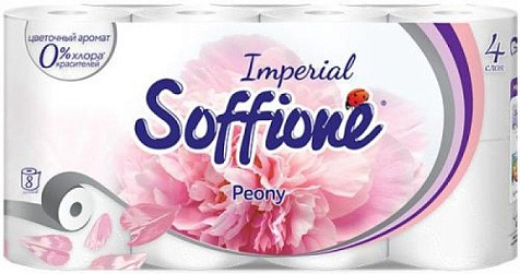 Бумага туалетная Soffione Imperial Пион белая 4 слоя 8 рулонов купить в СОМ