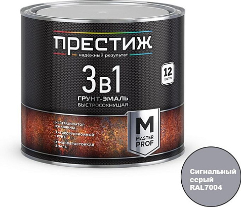 Грунт-эмаль по ржавчине Престиж, быстросохнущая, сигнальный серый RAL7004, 1.9 кг купить в СОМ