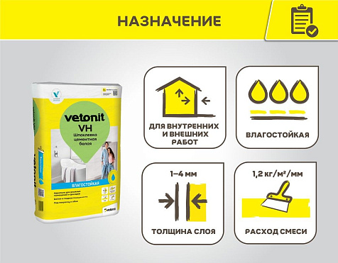 Шпатлевка Vetonit ВХ  влагостойкая цементная, 20кг купить в СОМ