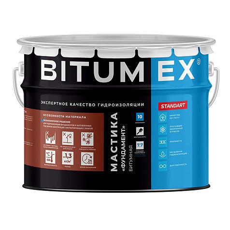 Мастика битумная изоляционная Bitumex, фундамент, 10 кг купить в СОМ