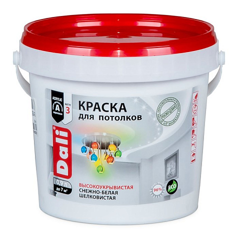 Краска акриловая Dali, для потолка, супербелая, 0.9 л купить в СОМ