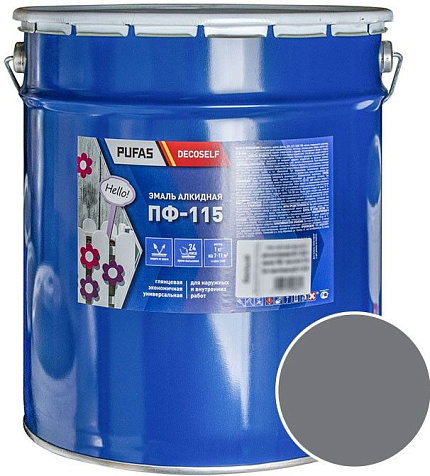 Эмаль ПФ-115 Pufas Decoself, серый, 25 кг купить в СОМ