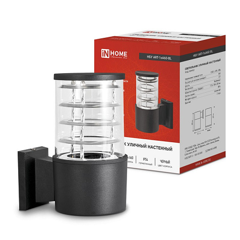Светильник уличный настенный  InHome ART-1хA60-BL IP54 1xЕ27 185x105мм металл черный купить в СОМ
