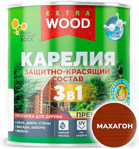 Состав защитно-красящий 3 в1 Карелия Wood Extra, махагон, 0.75 л купить в СОМ