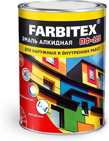 Эмаль ПФ-115 Farbitex, красная, 0.8 кг купить в СОМ