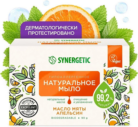 Synergetic Мыло масло мяты и апельсин 90г купить в СОМ